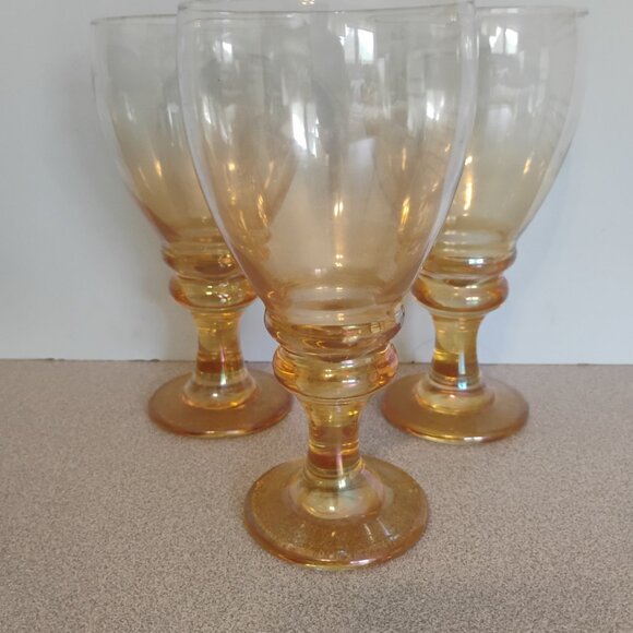Krosno Poland Vintage Wine goblets, Yellow, set of 3 - Picture 2 of 5